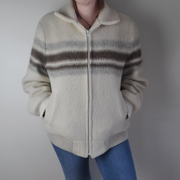 Vintage wool blend zip up striped oversized bomber jacket sherpa lined - Picture 13 of 14